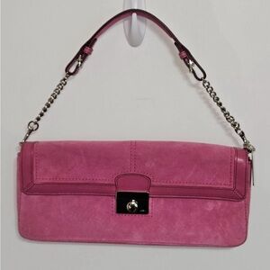 SOLD-Coach Y2K Pink Suede Legacy Clutch or Shoulder bag